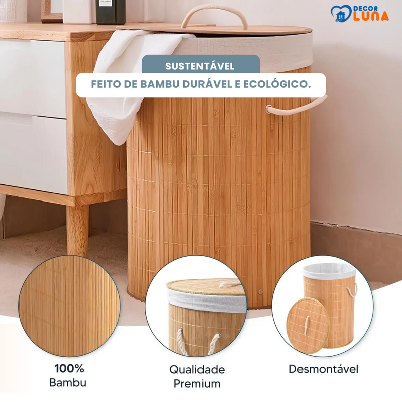 Cesto para Roupa Suja de Bambu - Decor Luna